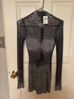 Windsor Black Mesh Long-Sleeve Rhinestone romper